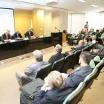 Na mesa, durante o seminário: diretor-geral do Departamento Nacional de Produção Mineral (DNPM), Victor Hugo Froner Bicca; decretário de Geologia, Mineração e Transformação Mineral do MME, Vicente Lôbo; diretor do Serviço Geológico do Brasil (CPRM), Esteves Pedro Colnago.  Foto: Saulo Cruz/ MME.